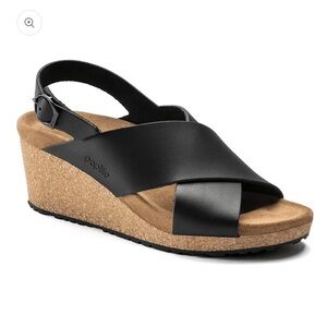 NEW BIRKENSTOCK Papillio Black Leather Wedge Sandals